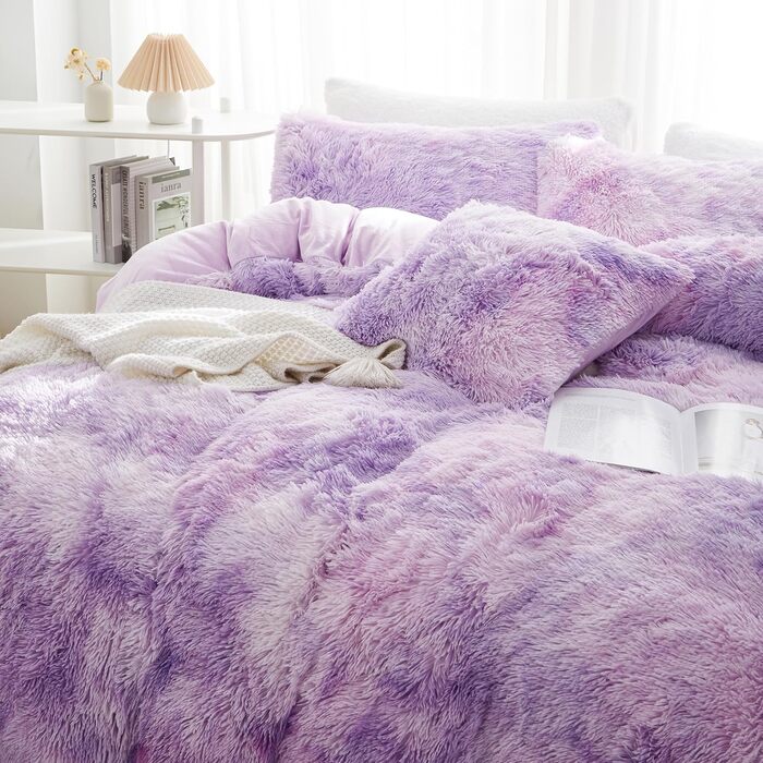 Комплект постільної білизни Menkala Plush Tie Dye Purple, 220x240 2 наволочки 80x80 см