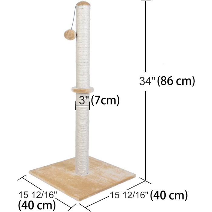 Висота Дімака 86 см. ультимативні когтеточки для кішок,Когтеточки для кішок, стовбур сизалю, запасний стовбур котячого дерева, дошка для подряпин з плюшем(сірий) (бежевий, висота 86,4 см)