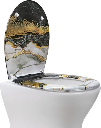 Кришка для унітазу з автоматичним опусканням, з мотивом, з функцією швидкого зняття, кріплення зверху, з Duroplast (UF81950) A Marmor