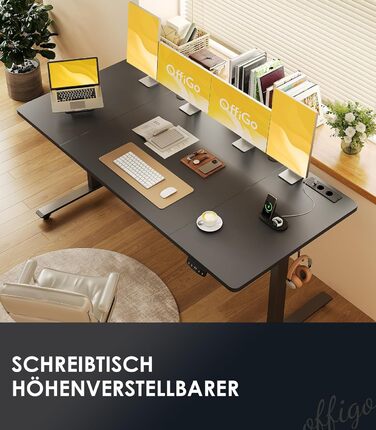 Регульований стіл OffiGo 180 см, електричний з USB, standing desk з пам'яттю, для офісу та дому, білий (180 x 70 x 72 см)