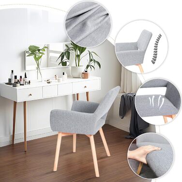 Набір з 2-х м'яких крісел для їдальні CangLong, сірого кольору, з масивними дерев'яними ніжками, для кухні, їдальні та вітальні