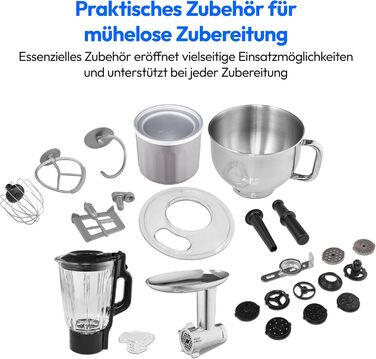Кухонна машина MEDION MD18430: 3 в 1 (міксер, м'ясорубка, кухонний комбайн), 5 л чаша з нержавіючої сталі, 1200 Вт, цифровий дисплей, чорний
