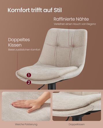 Барні стільці VASAGLE 2 шт., регульовані по висоті, обертаються, зі спинкою та підніжкою, для кухні, їдальні, бару, сталеві, LJB195G02 (кремово-білий, фланель)