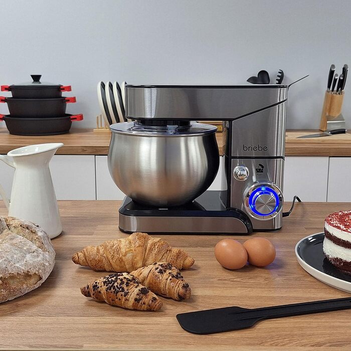 Професійна кухонна машина для замішування тіста Briebe KM1114, 1800W, 5л, 6 швидкостей, збірна чаша, міксер, гак для тіста, венчик