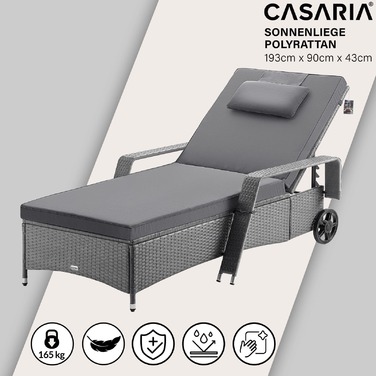 Шезлонг з поліротанга сірий/антрацит 193x90x43см