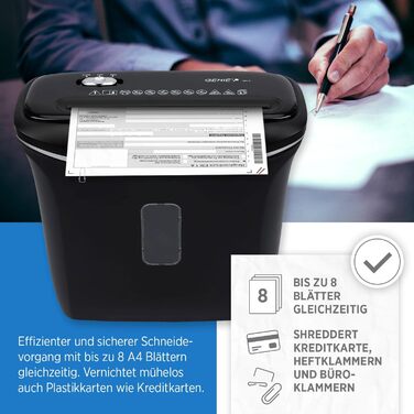 Шредер Genie 480X: знищувач документів, 8 листів, P-4, автоматичний, 12л, захист від перегріву