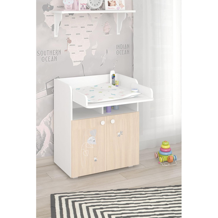 Комод для дитячої кімнати Shefa Wickelkommode 700 Teddy, білий - сучасний комод для дитячої, 47 x 70 x 86 см, білий/пастельний дуб