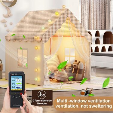 Дитяче намет-ліжко з ліхтариками та прапорцями, ігровий намет для дітей, намет-халапа для малюків, намет принцеси з вікнами, халапа для хлопчиків та дівчаток, хакі (47 * 40 * 51)