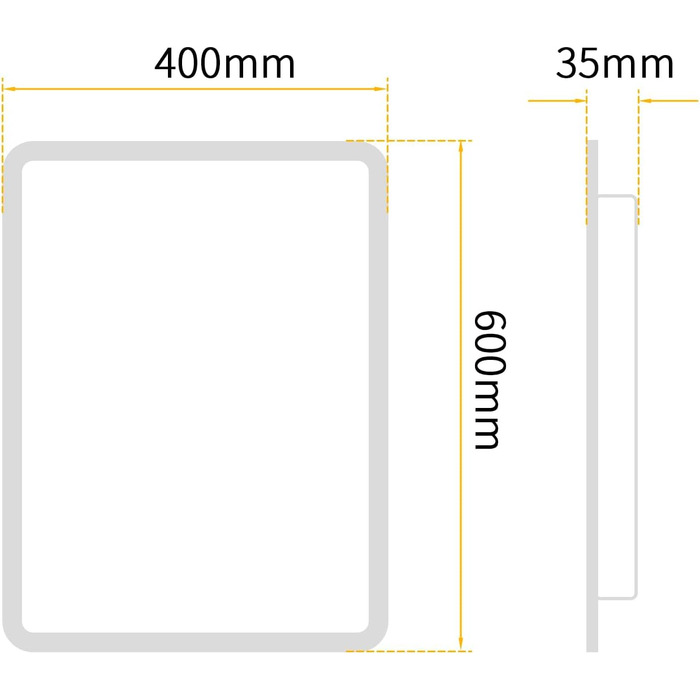 LED дзеркало для ванної кімнати 40x60 см з підсвічуванням, холодне біле світло 6500K, прямокутне, для монтажу на стіну