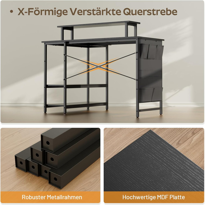 Кутовий стіл HLONONE з LED-підсвіткою та розетками, 110 x 80 см, з полицею, для комп'ютера, геймінгу, офісу, дому, білого (чорного) кольору