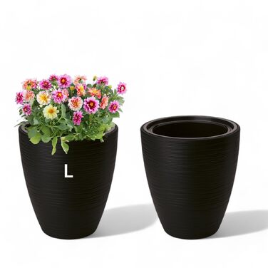 Горщик для квітів MELTOM Blumenkübel, чорний, з винімним вкладишем, діаметр 42 см, горизонтальні смуги