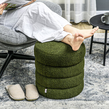 Пуф HOMCOM, круглий, з м'якою оббивкою Teddy Fleece, до 120 кг, діаметр 40x45 см, зелений