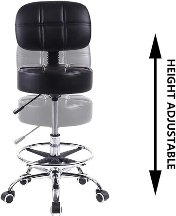 Стілець на коліщатках KKTONER робочий стілець зі спинкою регульований по висоті 53-68 см салонний стілець зі штучної шкіри (чорний)
