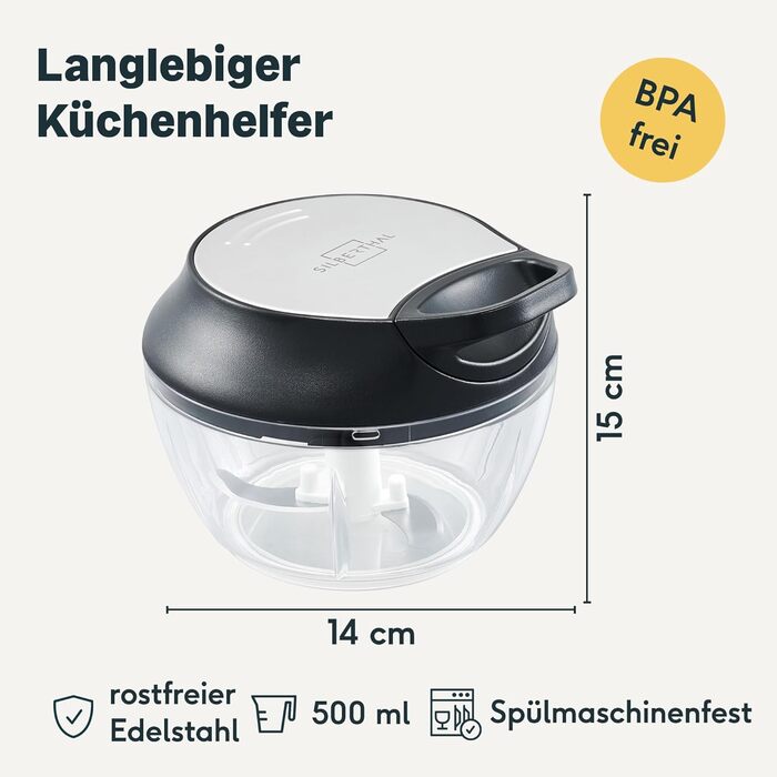 SILBERTHAL Овочевий слайсер-мандоліна V-подібний – з насадками – гостре лезо – компактне зберігання. Підходить для овочів, цибулі та інших продуктів.