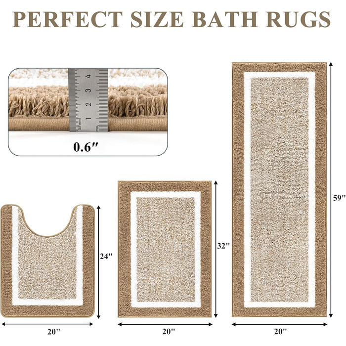 Набір килимків для ванної кімнати Pauwer, 3 шт. (мікрофібра, плюш, антиковзаючі)