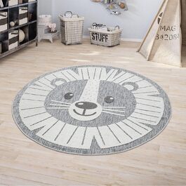 Дитячий килим Дитяча кімната Відкритий килим Круглий ігровий килим 3D ефект Lion Grey, розмір (Ø 160 см круглий)