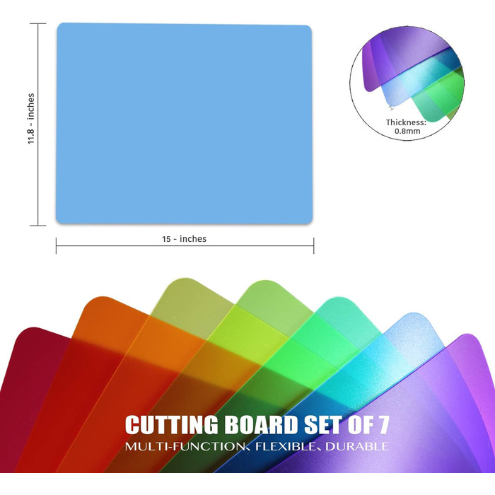 Набір пластикових обробних дощок з 7 шт. , гнучкі килимки для різання, не ковзають, не містять бісфенолу А, можна мити в посудомийній машині