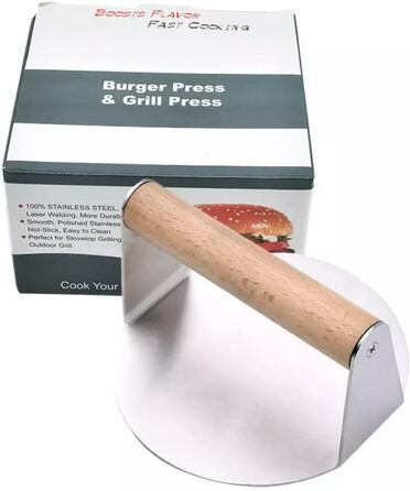 Німецький прес для бургерів - Smash Burger, міцний і довговічний, легко миється (кругла дерев'яна ручка)