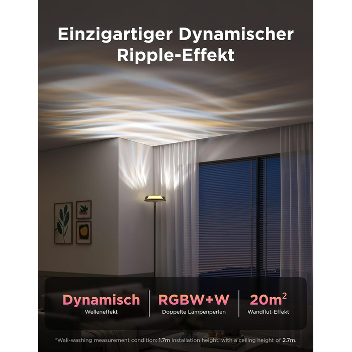 Світлодіодна торшер Govee RGBICWW з ефектом хвилі, багатозонне освітлення, 80+ режимів, Matter/Alexa, для вітальні, спальні