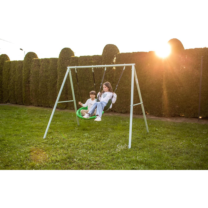 Гойдалка-гніздо для саду HyperMotion Storchennest з А-рамою, 2 місця, 150 кг, зелено-сіра (HYP1)