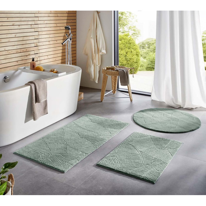 Килимок для ванної кімнати Taracarpet з антиковзаючим покриттям, 80x150 см, зелений з листям