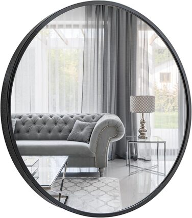 Круглий настінний дзеркало GOLD&CHROME UNIQUE DESIGN чорного кольору - 50 x 50 см, для ванної кімнати та макіяжу, з алюмінію, декоративне, велике, 2 роки гарантії