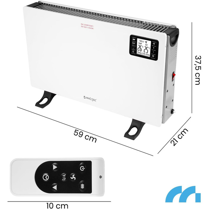 Електричний конвектор MalTec CH2000DW з термостатом, LCD-дисплеєм та таймером | 3 режими нагріву, енергозбереження