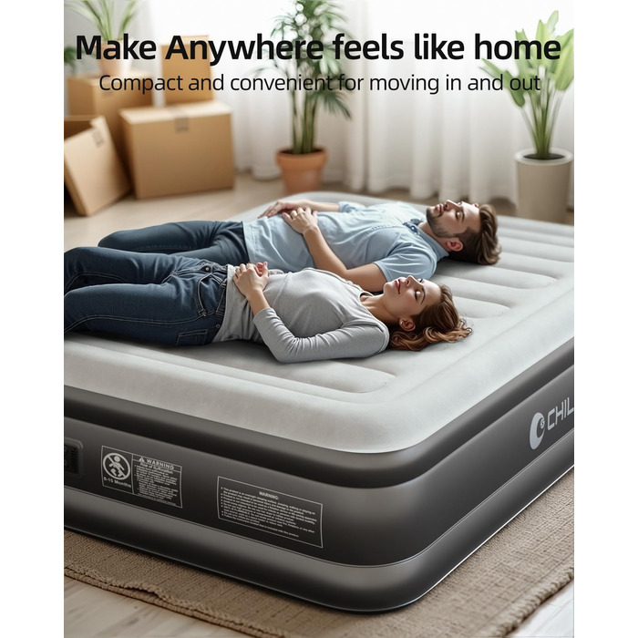 Надувна ліжко CHILLSUN Luxus: двоспальна/King Size з електричним насосом, 203x152 см, для дому та кемпінгу