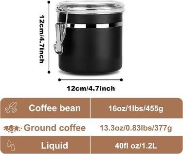 Контейнер для кави та продуктів, 2 шт., 1.2 л, нержавіюча сталь, чорний. BPA-free