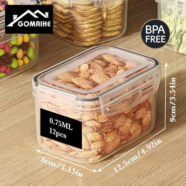 Набір контейнерів для зберігання GoMaihe 12 шт: герметичні, 800 мл, з етикетками, чорні. Ідеально для продуктів, цукру, спецій. Без BPA, можна мити в посудомийній машині.