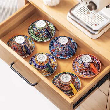 Набір кавових чашок капучіно Vancasso SIMI 6 шт. з блюдцями, 240 мл, порцеляна, для 6 осіб, мікрохвильова піч, богемський стиль