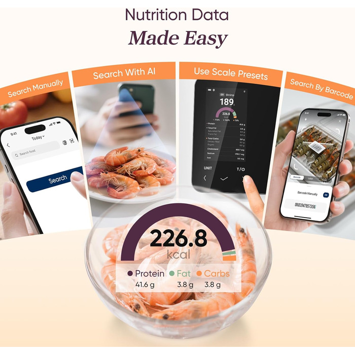 Ваги кухонні COSORI Smart Kitchen - цифрові, з підключенням до додатку, підрахунок калорій, 19 поживних речовин, USB-C, преміум якість