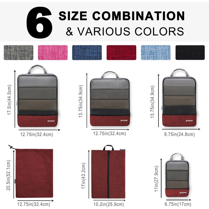 Набір компресійних органайзерів для подорожей Packwürfeln, сумка-органайзер для одягу в рюкзак та валізу, 6 шт, червоний