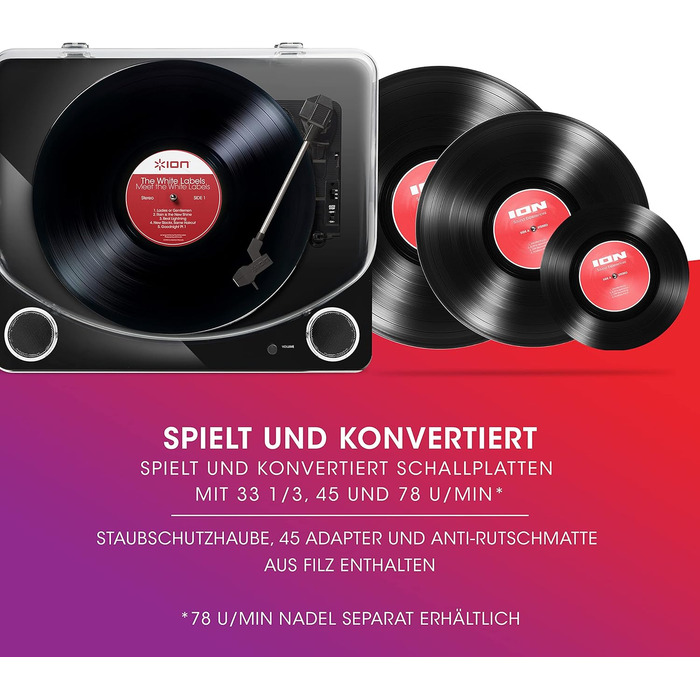 Програвач вінілу ION Audio Max LP з Bluetooth, вбудованими динаміками та USB, чорний