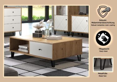 Тумба Trendteam Smart Living Touch з масиву дуба Artisan/білий колір - комод з 2 дверцятами та 4 відділеннями (110x37x60 см)