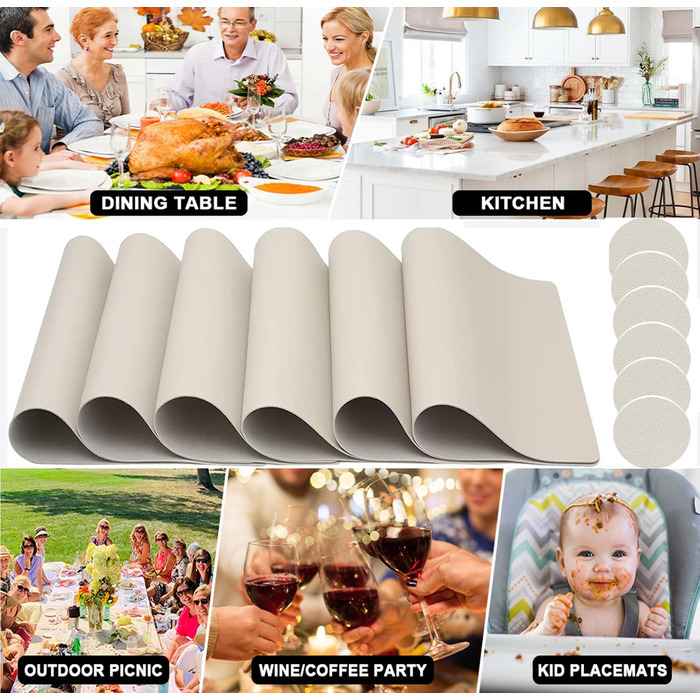 Набір тканих серветок з екошкіри для столу, водонепроникні, стійкі до бруду та тепла, можна мити, PU серветки для кухні та декору (кремовий, 6 шт.)