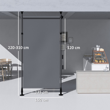 Автономна маркіза, регульована довжина, монтаж без свердління, алюмінієвий каркас, 1,5 x 2,2-3,1 м, темно-сірий