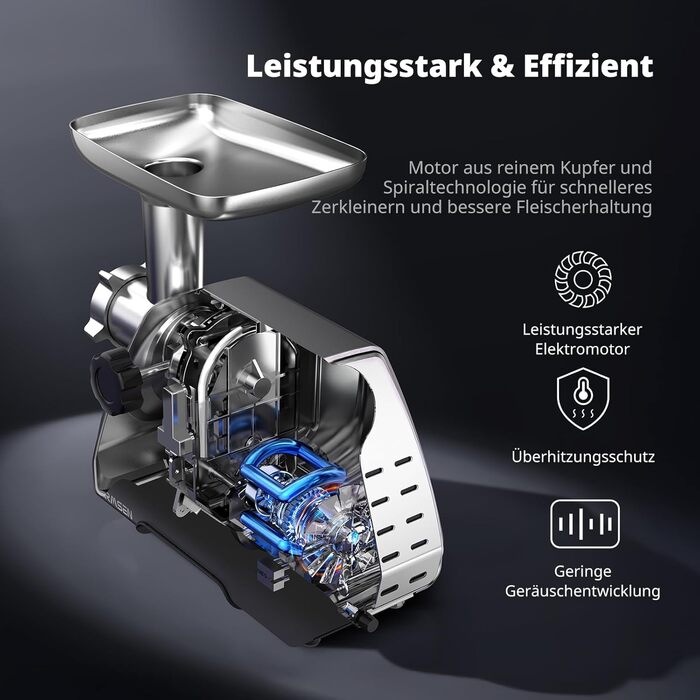 Електрична м'ясоподрібнювач AIRMSEN з насадкою для ковбас, 2 леза з нержавіючої сталі, 3 диски, аксесуар Куб, тихий промисловий двигун, для дому, нержавіюча сталь