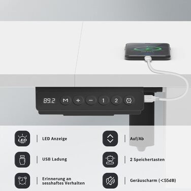 Регульований стіл Homall 140x60 см з USB-роз'ємом, комп'ютерний стіл для дому та офісу, ергономічний, білий