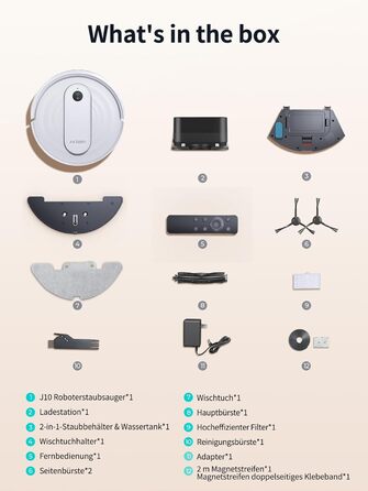 Робот-пилосос Airzeen J10 з функцією миття, 4000Pa, керування через додаток, для твердих підлог, видаляє шерсть тварин, білий