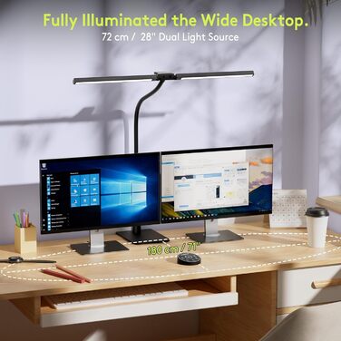 Настільна лампа для дітей з двома головками, захист для очей, 16W, 72см, денне світло, з пультом, регулювання яскравості, з шийкою 