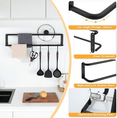 Тримач для рушників подвійний, 70 см, чорний, з нержавіючої сталі 304, для ванної кімнати та кухні