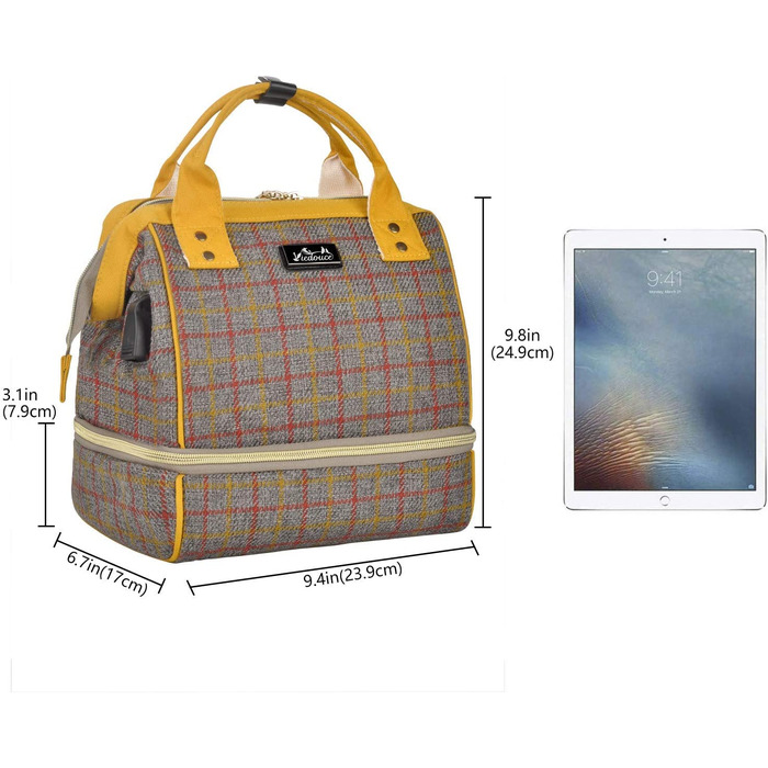 Сумка для пікніка Viedouce, ізольована сумка для ланчу, рюкзак для дитячих пелюшок, невеликий рюкзак для сповивання, рюкзак для молоковідсмоктувача, багатофункціональний дорожній рюкзак для офісу, кемпінгу, Чорний (Міні-жовтий)