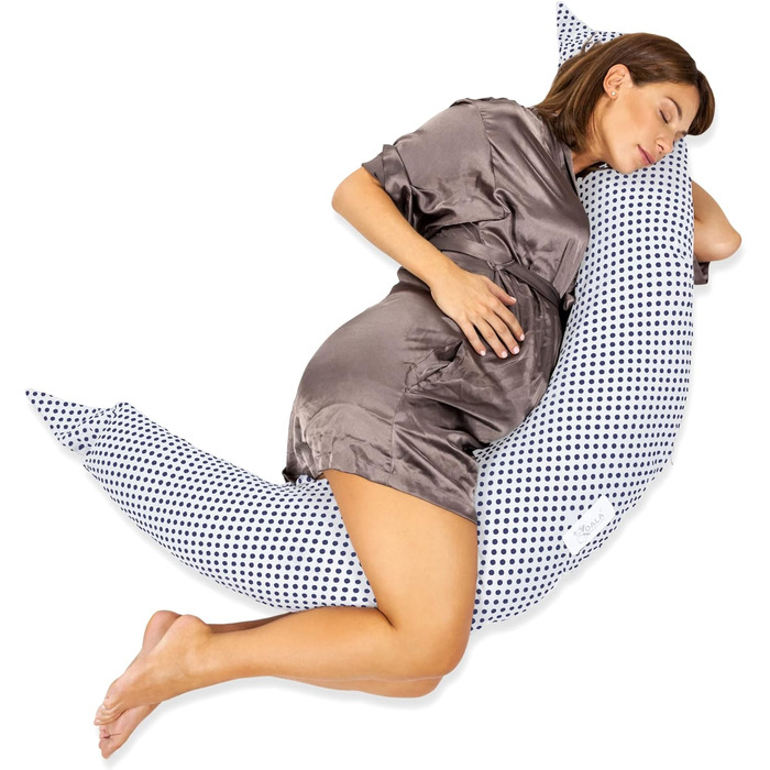 Подушка для годування KOALA BABYCARE XXL Подушка для вагітних Бічна подушка для сну зі 100 бавовняним чохлом - Сертифікований медичний виріб - Позиціонуюча подушка для дорослих - (сірий - білий) (X-великий, білий - блакитні точки)