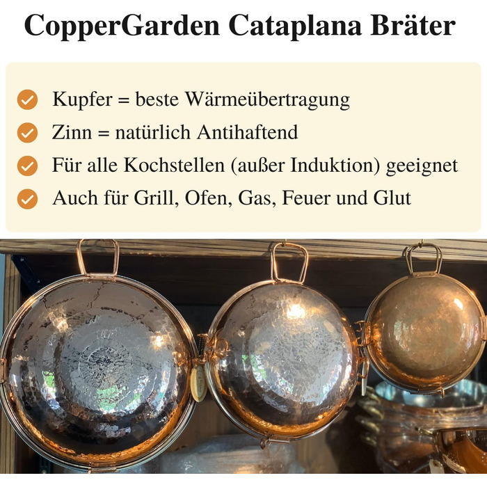 Жаровня CopperGarden Cataplana виготовлена з лудженої вручну гладкої міді діаметром близько 30 см. мідна жаровня з перфорацією