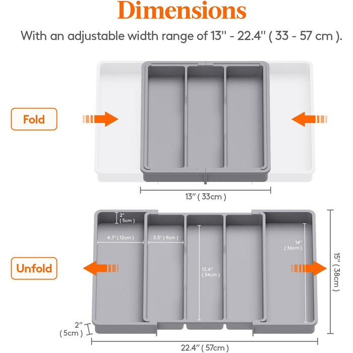 Лоток для столових приборів Lifewit Drawer, великий лоток для кухонних столових приборів, регульований лоток для столових приборів, пластикові кухонні аксесуари, лоток роздільника, великий, (сірий)