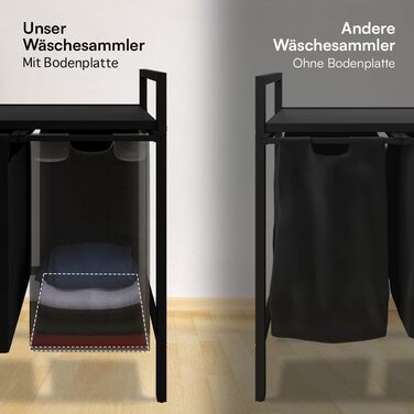 Сортувальник для білизни STEELSØN Rigil з 2 відділеннями, бамбукова полиця, 2 x 45 л, чорний, металевий, знімні мішки для білизни