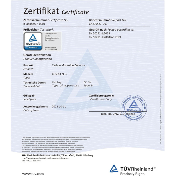 Виявлювач чадного газу CPVAN, 10 років служби, 3-в-1 з змінною батареєю, детектор CO з датчиком температури та вологості, EN50291, 1 шт.