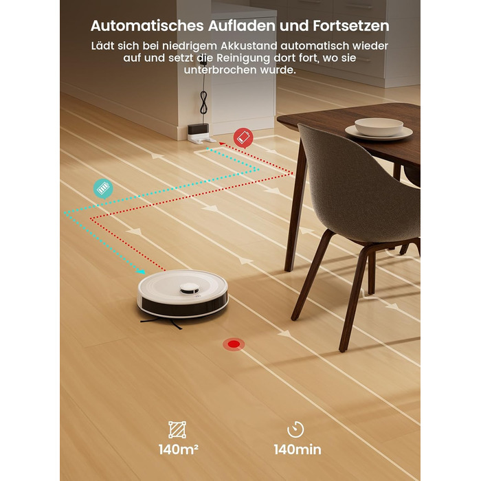 Робот-пилосос LEFANT M2 з функцією миття, багатошарове мапування, керування через APP/Alexa, Wi-Fi 2.4G/5GHz, для шерсті тварин, килимів та твердих підлог