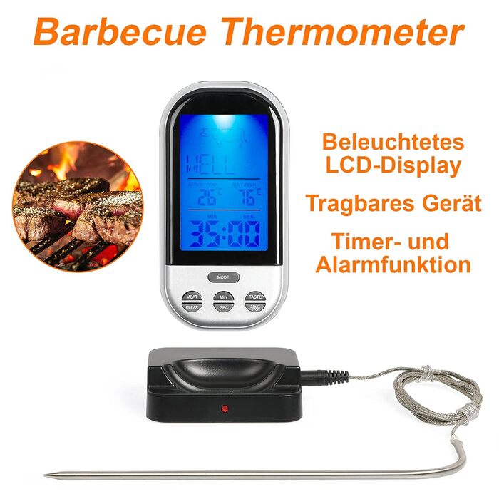 Радіо-термометр для барбекю - Термометр для смаження 250C - Термометр для барбекю з таймером